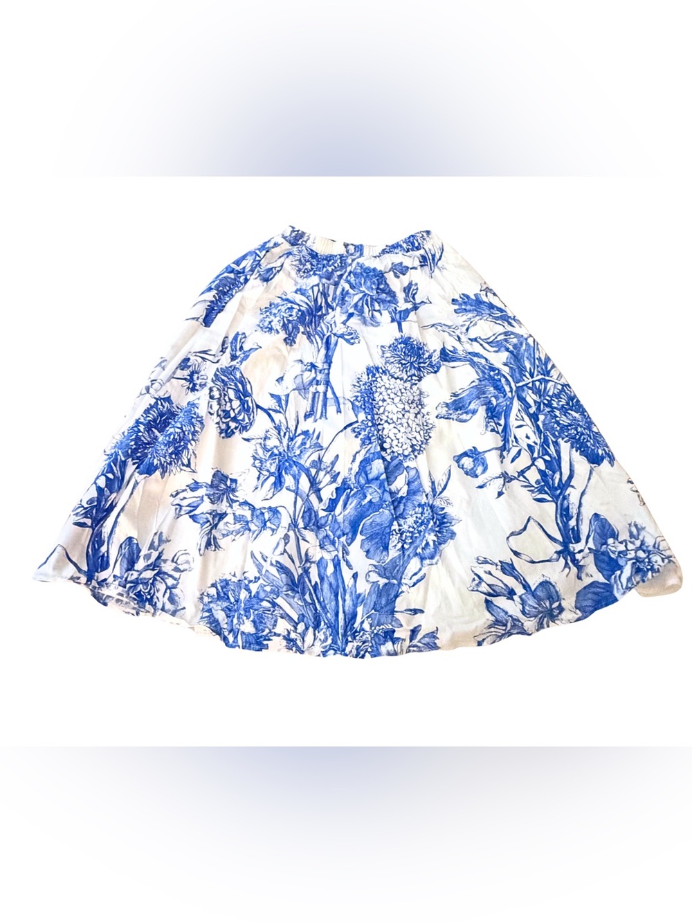 Tahari White Midi Skirt with Blue Floral Print
